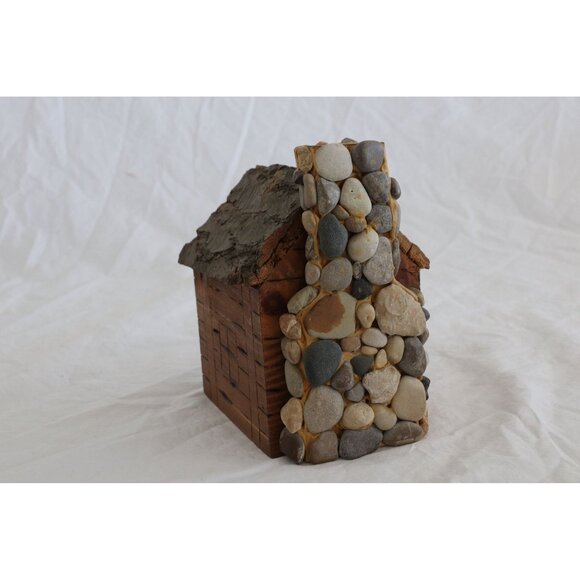 Vintage "Home With Stone Chimney" Stone Folk Art Work T. Johnston Tree Hugger JV - Picture 3 of 5